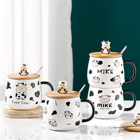 Cute Cow Mug Gifts Kawaii Cup Cow Coffe Mugs With Lid And Spoon Cow