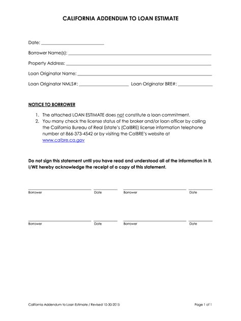 Ca Addendum To Loan Estimate 2015 2022 Fill And Sign Printable Template Online Us Legal Forms