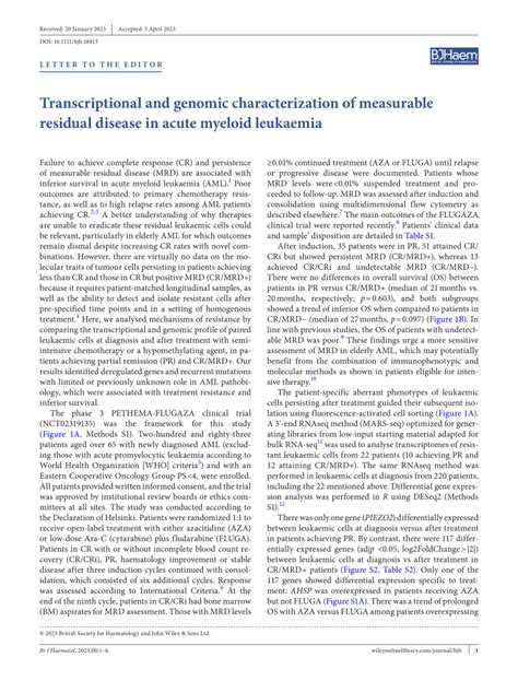 Pdf Transcriptional And Genomic Characterization Of Measurable