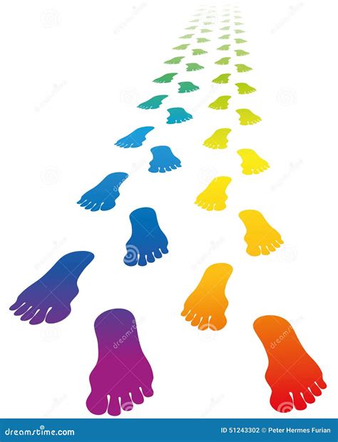 Footprints Love Couple Rainbow Colors Stock Vector Illustration Of