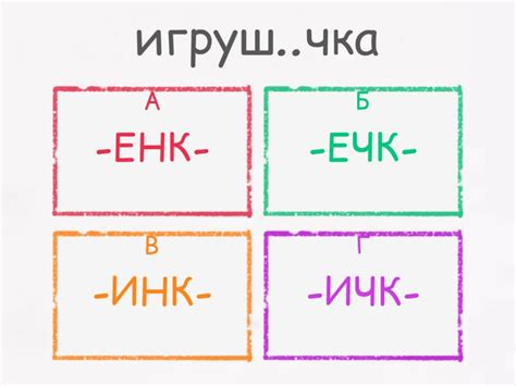 Суффиксы -ЕНК-/ -ИНК-, -ЕЧК-/ -ИЧК- существительных - Quiz