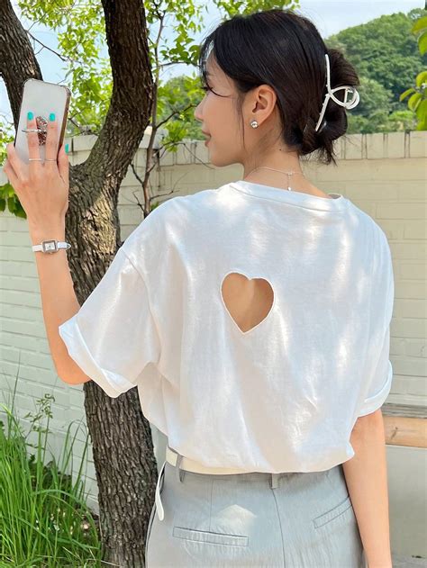 Dazy Heart Cut Drop Shoulder Teei Discovered Amazing Products On Shein