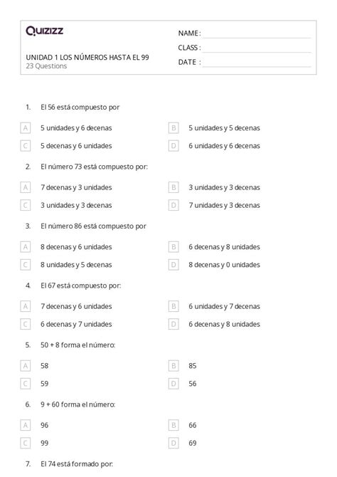 N Meros De Dos D Gitos Hojas De Trabajo Para Grado En Quizizz