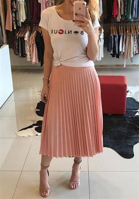 Saia Midi Plissada Poa Rose Frete Gr Tis Victorias Fashion Store