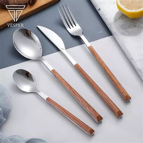 Jual Wood Grain Cutlery Set Tableware Paket Lengkap Sendok Garpu