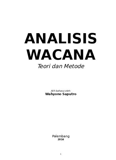 Analisis Wacana Teori Dan Metode