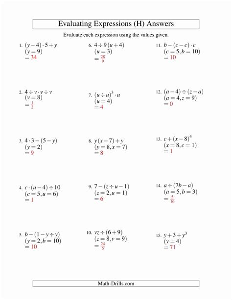 50 Evaluating Algebraic Expressions Worksheet Pdf