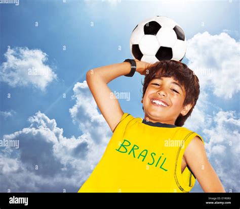 Cute Boy Playing Football Outdoor Happy Child Young Male Teen