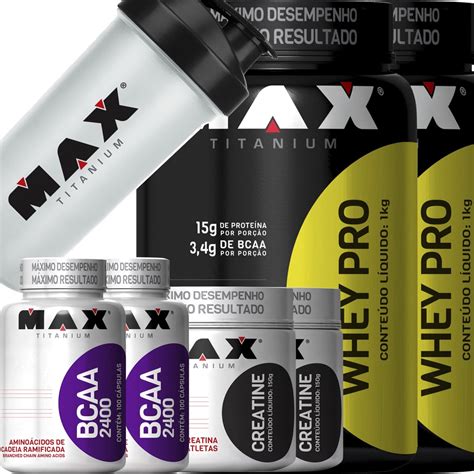 Kit 2x Whey Bcaa Creatina Max Titanium Sabor Baunilha Submarino