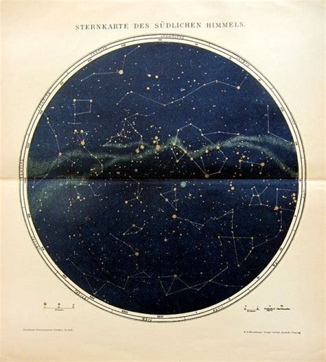 1895 Antique Constellation Sky Chart Color By Lyranebulaprints 39 00 Constellations Sky Chart