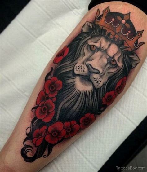 Lion And Crown Tattoo On Leg | Tattoo Designs, Tattoo Pictures