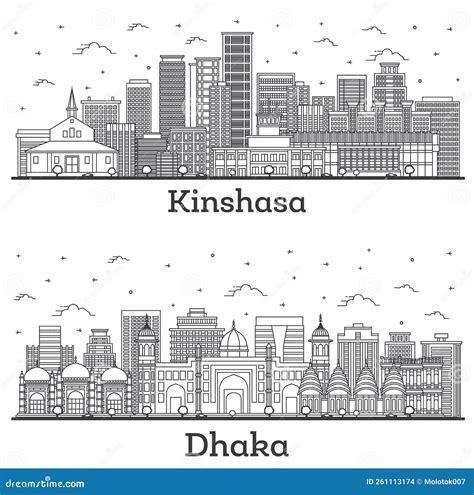 Outline Dhaka Bangladesh And Kinshasa Congo City Skyline Set Stock Illustration Illustration