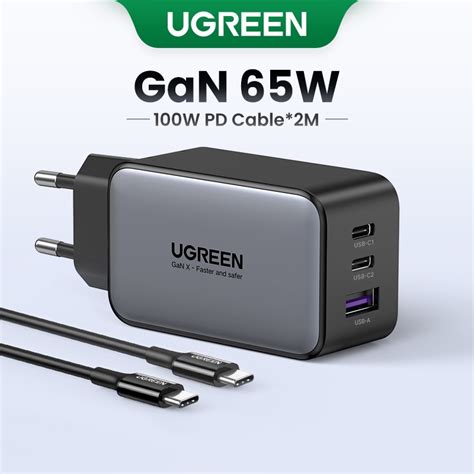 Carregador Compacto Dobrável UGREEN 65W USB C Nexode 3 Portas PD QC PP