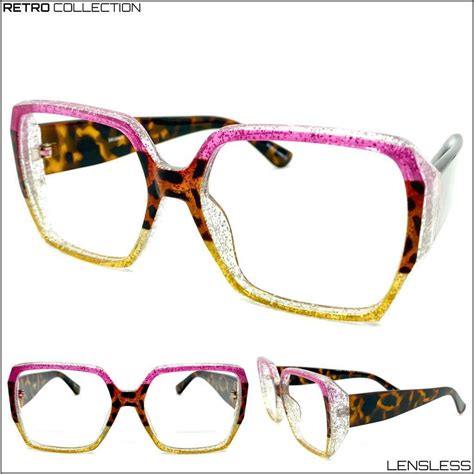 Womens Classic Retro Lensless Eye Glasses Large Thick Square Frame Only No Lens Ebay