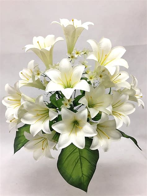 Silk Flower Garden 15 Heads Easter Lily Bouquet Cream Home And Kitchen