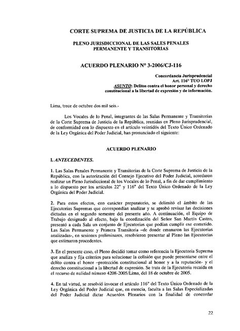 Acuerdo Plenario N Cj Delitos Contra El Honor Personal Y