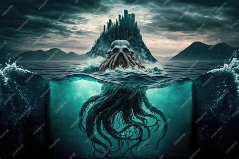 Premium Photo Mysterious Monster Cthulhu In The Sea Huge Tentacles