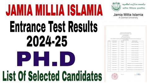 Jamia Millia Islamia Phd Entrance Result Jamia Phd Entrance