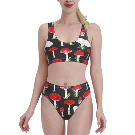 Haiem Red Mushrooms Women S High Waisted Bikini Set Two Piece Bathing