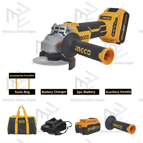 Ingco By Winland Lithium Ion Cordless Brushless Angle Grinder