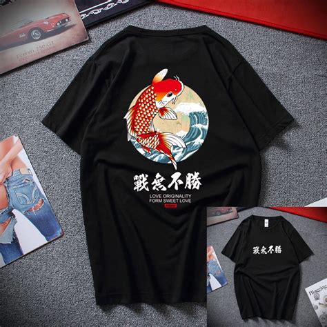 Camiseta De Estilo Japonés Harajuku Para Hombre Camisa Con Estampado De Pez Carpa Ondulada