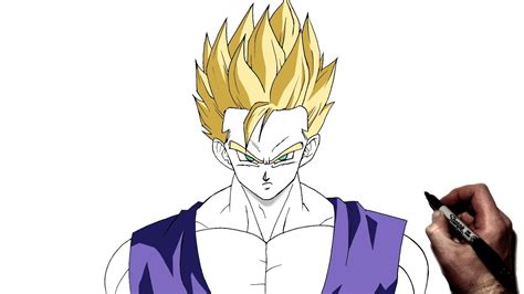 How To Draw Gohan Adult Ssj Step By Step Dragonball Youtube