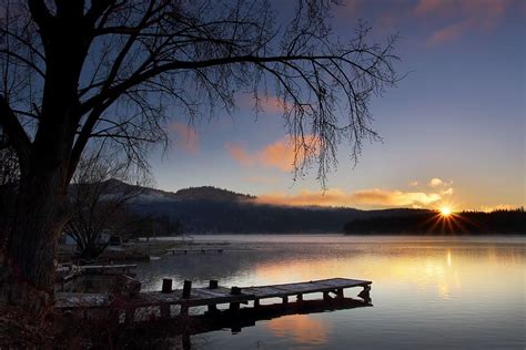 Hd Wallpaper Dock Near Tree During Golden Hour Dock On Lake Jetty