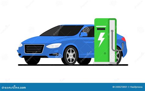 Electric Car Vehicle Station EV Vector Charger Illustration Battery