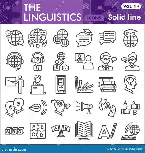 Linguistics Line Icon Set, Education Symbols Collection Or Sketches. Foreign Language Thin Line ...