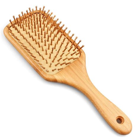 Cushion Brush With Bamboo Bristles Large Square Natural Wooden Paddle