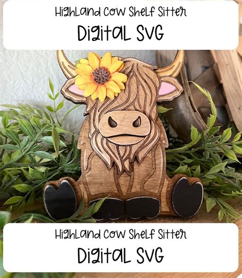 Highland Cow Shelf Sitter Svg File Shelf Sitter Digital File Tiered