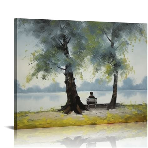 Nawypu Trees Canvas Wall Art Lake Sky Painting Nature Landscape Picture