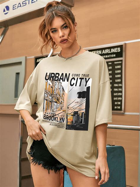 Street View And Slogan Graphic Drop Shoulder Oversized Tee Artofit