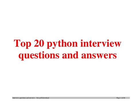 Top 20 Python Interview Questions And Answers Pdf Ebook Free Download