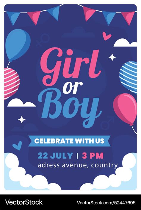 Flat Gender Reveal Invitation Royalty Free Vector Image