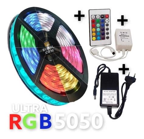 Fita Led Rgb 5050 Rolo 5m Fonte 12v 3a E Controle Remoto MercadoLivre