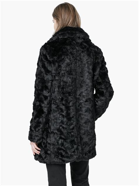 Mango Black Faux Fur Coat In Black Lyst