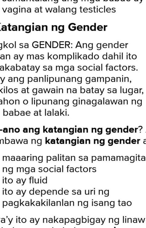 Magbigay Ng Tatlong Katangin Ng Sex At Tatlong Katangian Ng Gender Brainly Ph