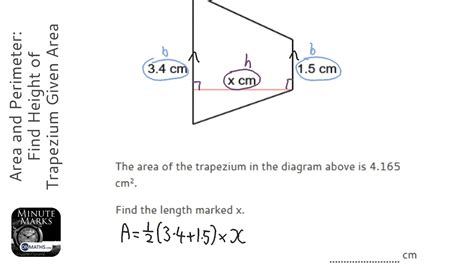 Area And Perimeter Find Height Of Trapezium Given Area Grade 3