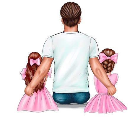 Fathers Day Clipart Father Two Daughters Clipart Dad 2 Girls Clipart