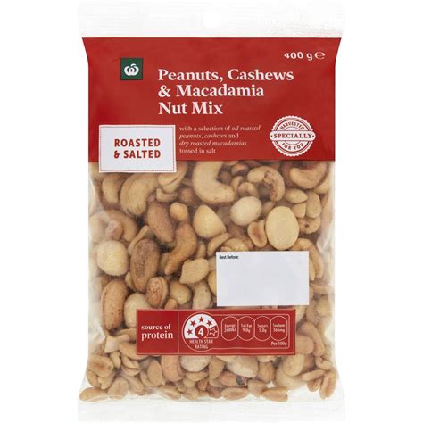 Woolworths Roasted Salted Peanuts Cashews Macadamia Nut Mix G