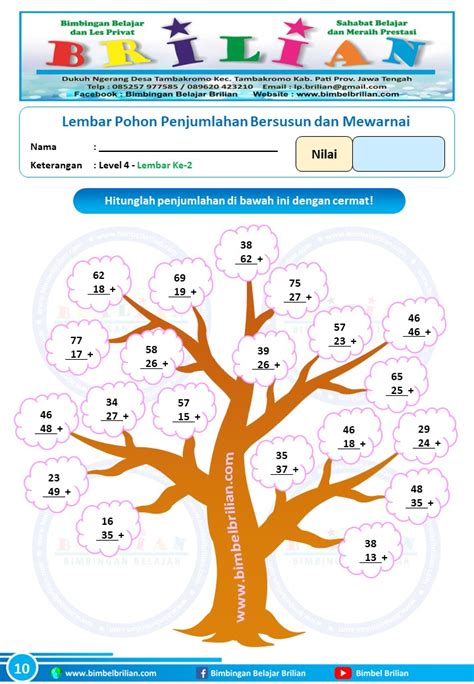 Soal Berhitung Penjumlahan Bersusun Dan Mewarnai Level 4 Bimbel Brilian