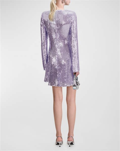 Self Portrait Lilac Sequin Keyhole Mini Dress Neiman Marcus