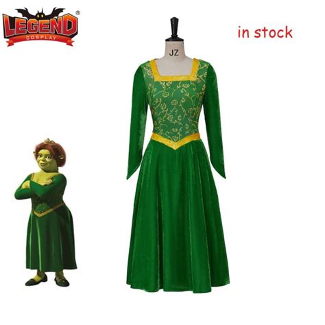 Princess Fiona Costume Shrek Cosplay Green Velet Dress Halloween Fancy