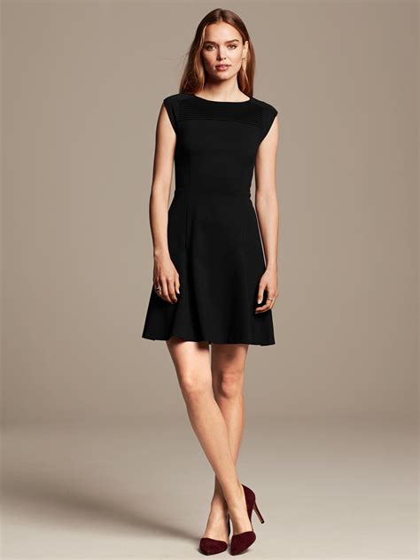 Pintuck Ponte Fit And Flare Dress Banana Republic