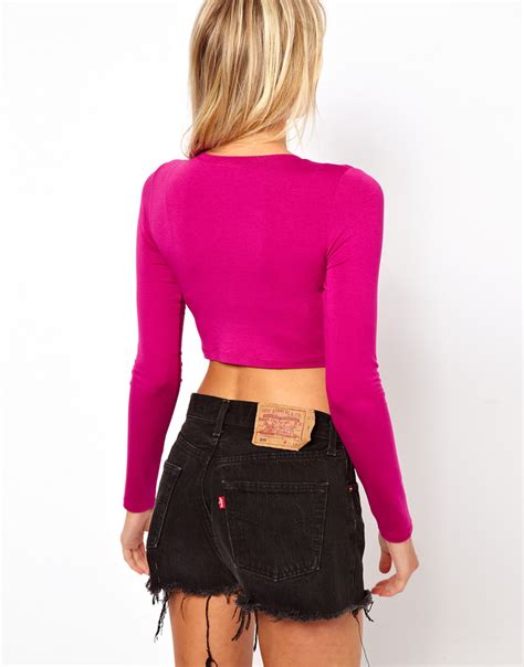 Lyst Asos Collection 90s Crop Top With Long Sleeve In Pink