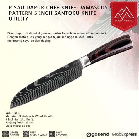 Jual Pisau Dapur Chef Knife Damascus Pattern Inch Santoku Knife