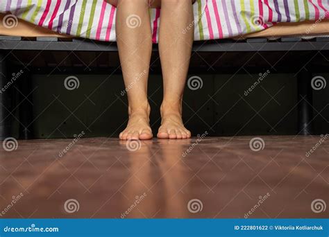 Female Bare Feet On The Old Wooden Floor Of The House Feet On The