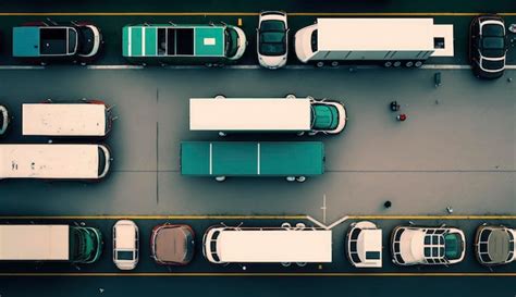 Premium Photo Top View Parking Lot With Parked Trucks Generate Ai