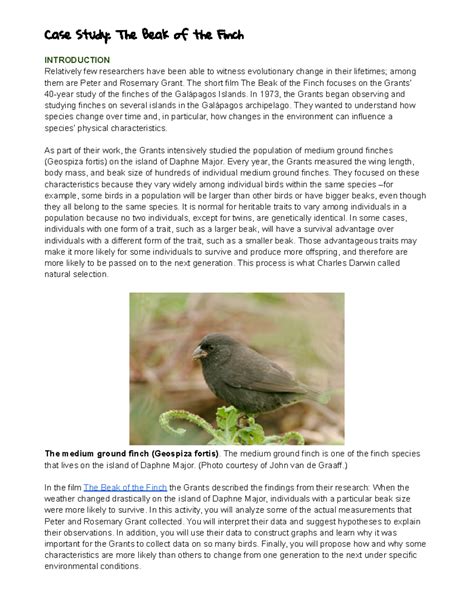 Case Study The Beak of the Finch-1 - Case Study: The Beak of the Finch